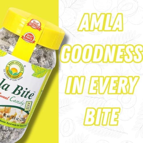 Basic Ayurveda Amla Bite Sweet Candy | 8.82 Oz/250g | Sweet & Sour Flavor | Dried Indian Gooseberry Fruit Treat | Soft & Chewy | Natural Source of Vitamin C | Vegan & Gluten-Free