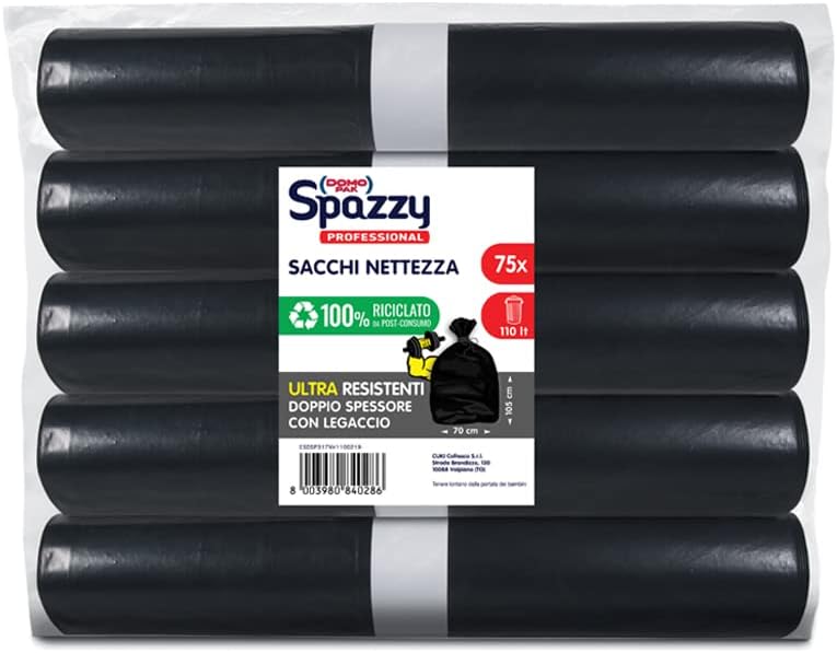 Professional Ultra Resistant Bag, 110 lt, Black, 5 Packs of 15 pieces