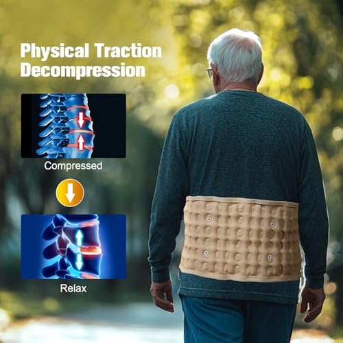 Decompression Back Belt with Electric Inflatable Pump -Lumbar Support Belt for Lower Back Pain Relief, Air Traction Device Fits Waist Size 29-49 Inches，(Beige)