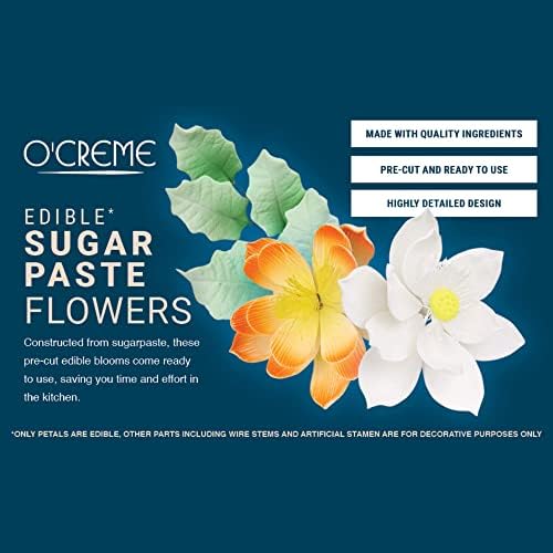O'Creme Gumpaste Edible Flower Spray for Cake Decorating, Pastel Pink Garden Rose Sugar Paste Flower Decoration for Cakes, Candy, Cupcake Toppers - Birthday, Wedding, Valentines Day, Baby Shower