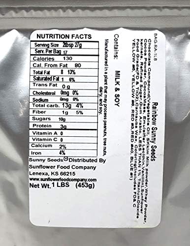 Chocolate Covered Sunflower Seeds - Multicolored Candy Coated Treats - Rainbow Sunny Seeds - Sweet and Crunchy Topping - 1 LB Resealable Bag