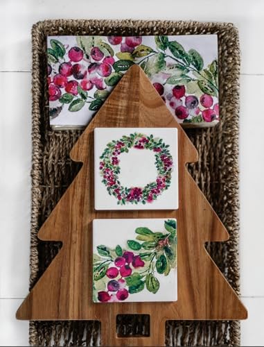 IHR Ideal Home Range Dinner Napkins Disposable 3-Ply Paper Hand Towels, 8.5" x 4.5", Cranberry Wreath, 16-Count