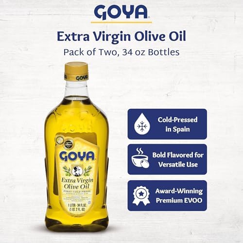 Extra Virgin Olive Oil by Goya, Cold Pressed, Evoo Extra Virgin Olive Oil for Cooking, Polyphenol Rich, 34 fl oz. Bottle (Pack of 2)