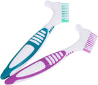 FRCOLOR 2pcs Denture Cleaning Brush Double Sided Hard Bristle Denture Brush for Braces and Travel