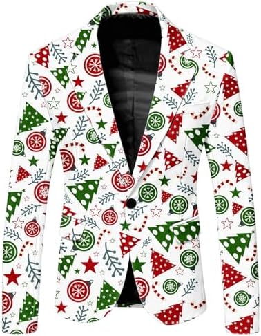 Men's Christmas Blazer Jacket One Button Sport Coat Christmas Party Holiday Jacket