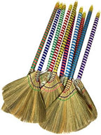 Choi Bong Co Vietnam Hand Made Straw Soft Broom with Colored Handle 12" Head Width, 40" Overall Length -1pc