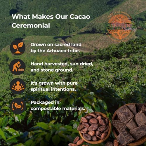 Origen Ceremonial Cacao – 100% Natural Ceremonial Grade Cacao – Unsweetened & Anti Oxidant Pure SuperFood – Indigenous Criollo from the Arhuaco Tribe – Vegan, Gluten-free – 16 oz, Block