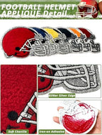 6pcs Football Iron on Patches, Helmet Chenille Patches for Clothes Repair, Embroidered Sticker Fabric Patches for Hat Backpack Jeans Jacket Gameday Decorative Applique(Red)