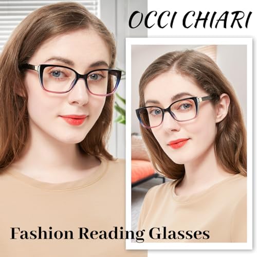 OCCI CHIARI Fashion Reading Glasses for Women 1.25 Oversized Readers 0 1.0 1.25 1.5 1.75 2.0 2.25 2.5 2.75 3.0 3.5 4.0 5.0 6.0 (Black-Purple,1.25+)