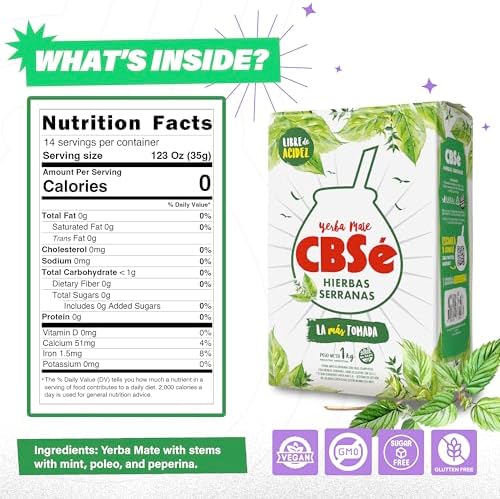 CBSe Hierbas Serranas – Loose Leaf Yerba Mate Tea with Mountain Herbs, Naturally Caffeinated, Gluten-Free, 1 kg (2.2 lbs)
