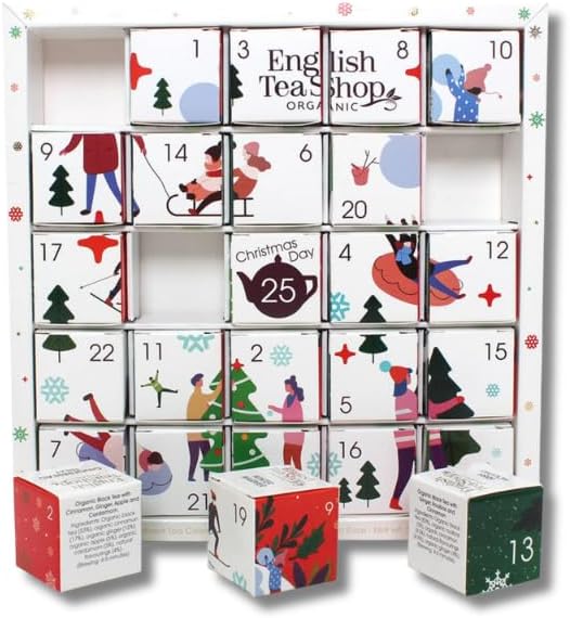 English Tea Shop Organic White Ornaments Advent Calendar Puzzle 25 Loose Leaf Tea Pyramid Bags