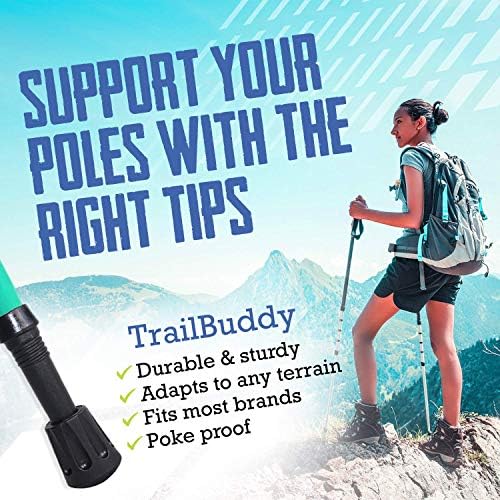 TrailBuddy Walking Stick Tips - Pack of 6 Replacement Rubber Cane Tips Fit Most Trekking & Hiking Poles w/Shock Absorption, Grip & Traction Protectors - 11mm Diameter