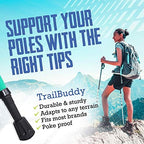 TrailBuddy Walking Stick Tips - Pack of 6 Replacement Rubber Cane Tips Fit Most Trekking & Hiking Poles w/Shock Absorption, Grip & Traction Protectors - 11mm Diameter