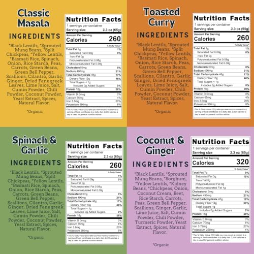 Aahana’s Sprouted Power Bowl Variety Pack - Gluten-Free, Plant-Based Instant Meal with Sprouted Lentils- 18g Protein, 12-14g High Fiber, Vegan, Non-GMO, Kosher - Just Add Water (4 Pack)