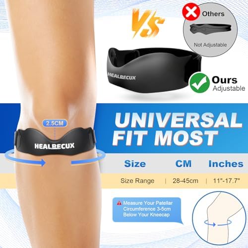 Silicone Patellar Tendon Support Strap, Adjustable Non-Slip Patella Band Stabilizer Knee Brace for Jumpers Knee, Tendonitis, Basketball, Volleyball, Squats, Black