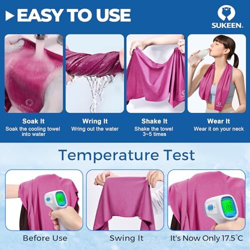 Sukeen Cooling Towels 4 Pack (40"x 12"), Microfiber Cool Towel,Soft Breathable Chilly Towel for Yoga, Golf, Gym, Camping, Running, Workout & More Activities