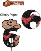 Cowboy 6th Birthday Cake Topper - Little Six Years Old Rodeo Western Party Decoration - My 6th Theme Party Supplies - Black & Brown Glitter