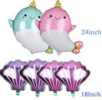 Narwhal Birthday Party Supplies Kit, Narwhal Theme Decorations Include Narwhal Ballons, Cupcake Topper and Blue Birthday Banner Set for Kids Ocean Theme Party