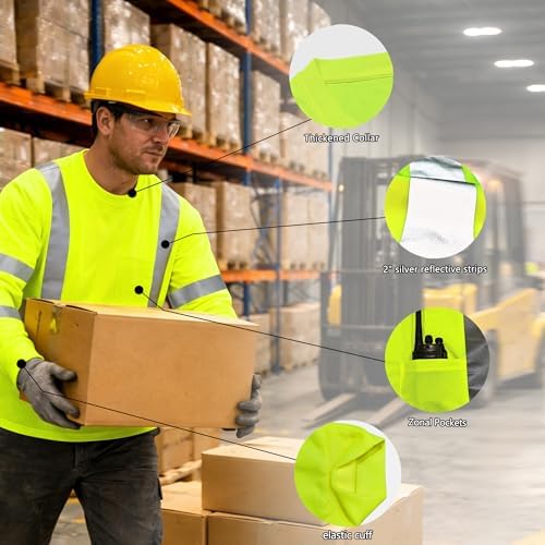 FATONE High Visibility Long Sleeve Safety Shirts for Men Reflective Work Shirts for Construction Breathable ANSI Class 3, Yellow XL