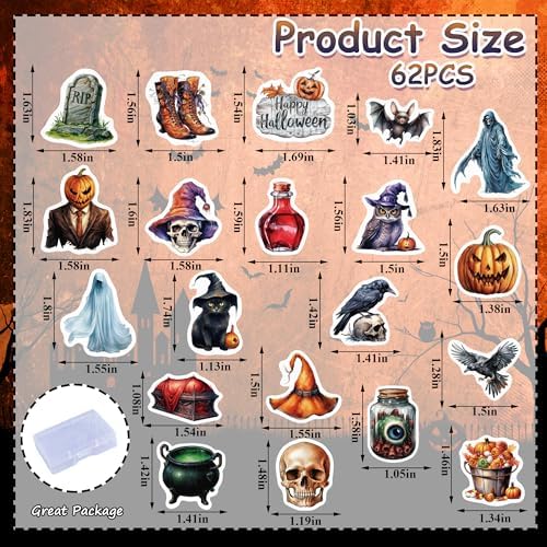 62PCS Edible Halloween Cupcake Toppers Wafer Paper Pumpkin Skull Ghost Cake Decoration Trick or Treat Cupcake Picks for Halloween Eve Theme Party Birthday Decor Supplies