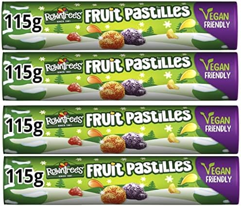 Rowntrees Fruit Pastilles Christmas Special Vegan Tube 115g Xmas 2022 treat ( Pack of 4)