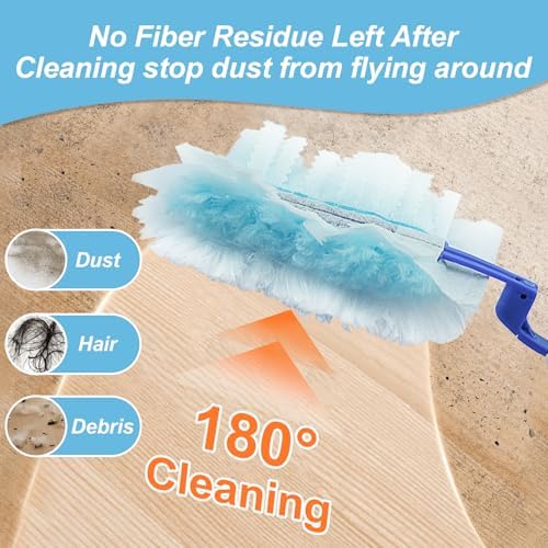 50 Count Duster Refills Kit for Swiffe Duster, One-Sided Electrostatic Duster with 2 Handles, Heavy Duty Dusters Refills Replacement for Cleaning Home, Blinds, Fans, Corners