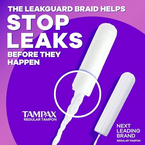 Tampax Radiant Tampons Light Absorbency with BPA-Free Plastic Applicator and LeakGuard Braid, Unscented, 28 Count