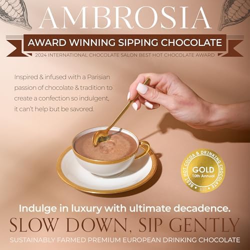 Ambrosia Classic Sipping Chocolate - Handcrafted with 100% Real European Cocoa - Our European Drinking Chocolate Makes Luxurious & Velvety Smooth Hot Coco (Classic, 8oz. Packet)
