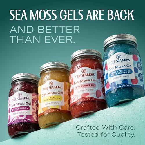 TrueSeaMoss Sea Moss Gel Mango Pineapple - Wildcrafted Seamoss Gel - 16 oz Glass Jar - Made in USA - Vegan - Non-GMO - Gluten-Free, Pack of 1 (Labels may Vary)