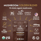TRIBE ORGANICS Mushroom Golden Blend Powder - Organic Mushroom Powder Complex - 10-in-1 Mushrooms for Immunity Support & Health - 200g Pouch - 100 Servings