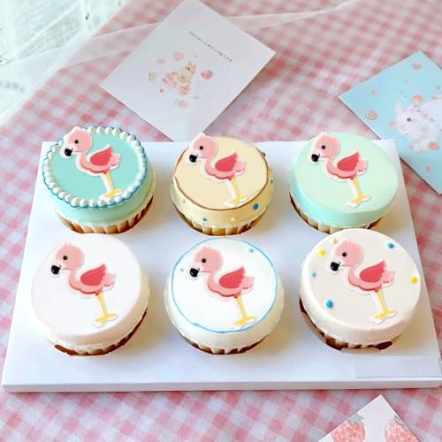 40Pcs Edible Cute Flamingos Cupcake Toppers Edible Flamingo Baby Cupcake Picks for Safari Animal Baby Shower Baby Gender Reveal Boys Girls Birthday Flamingo Wedding Party Decorations