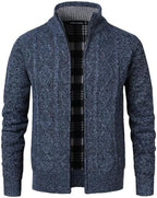 Cardigan Men's Long Sleeve Stand-up Collar Cardigan Fleece Jacket with Cable Knit Zipper Jacket Knitted Sweater