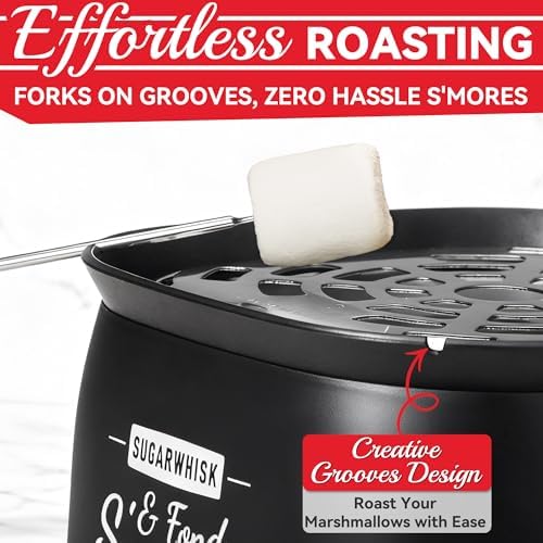 SugarWhisk 2 in 1 Electric Smore Maker & Fondue Set, Marshmallow Roaster with 4 Forks, Indoor Smores Kit for Kids & Couples, Cheese & Chocolate Fondue Pot, 4 Detachable Trays, Graphite