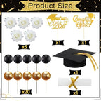 Maxdot 29 Pcs Graduation Cake Toppers Kit Included Grad Cap Diploma Balls Flowers Congrats Grad Cake Decorations for 2026 High School College Senior Graduation Party(Black)
