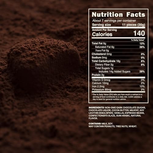 Snackathon Dark Chocolate Covered Espresso Beans, 7 OZ Resealable Bag, Rich & Bold Gourmet Candy Snack for Coffee Lovers