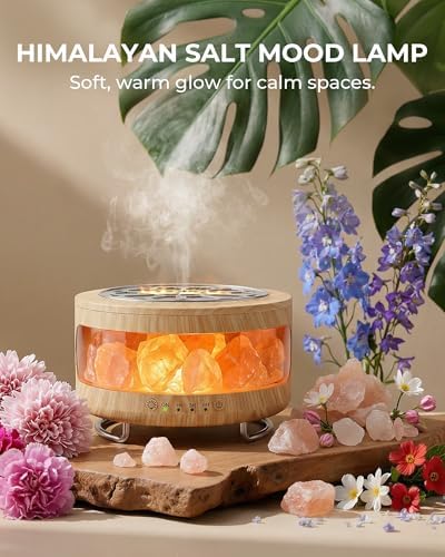 Essential Oil Diffuser with Himalayan Salt Lamp, 350ml Ultrasonic Aromatherapy Humidifier, 7 Colors LED Light, Timer & Auto Shut-Off for Home Bedroom Office Spa Yoga
