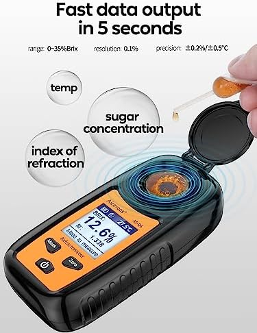 Digital Sugar Brix Refractometer brix Meter Automatic Temperature Compensation Range 0-35%，±0.2% Precision, Perfect for Fruits, Juices, Vegetables, Drinks and Coffee