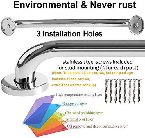 2 Pack 24 Inch Shower Grab Bar, iMomwee Chrome Stainless Steel Bathroom Grab Bar Handle, Bathroom Shower Balance Bar,Safety Hand Rail Support,Handicap Elderly Senior Assist Bath Handle(1.25" Diameter)