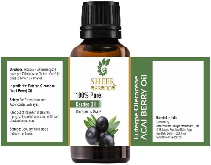ACAI Berry Oil 100% Pure Undiluted Natural Uncut Therapeutic Grade Cold Pressed Carrier Oils for Skin, Hair and Aromatherapy 500ML