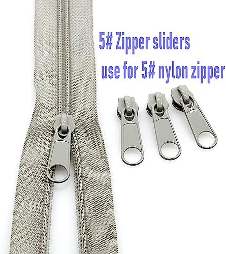 Leekayer 50PCS #5 Gray Pulls for Nylon Coil Zippers Metal Zipper Sliders for Jacket Luggage Purses Bags Bulk(Gray) Metal Slider for Zipper