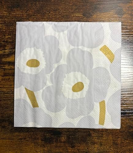 IHR Ideal Home Range Party Napkins Marimekko Disposable 3-Ply Paper Lunch Napkin Pack, 6.5" x 6.5", Unikko White/Silver, 20-Count
