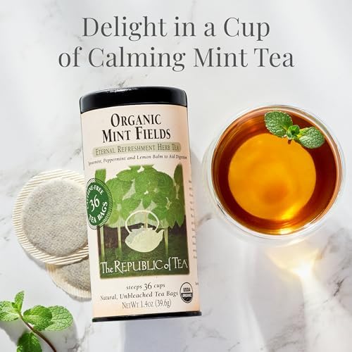 The Republic of Tea – Organic Mint Fields Herbal Tea Bags, Caffeine Free, 36 Servings