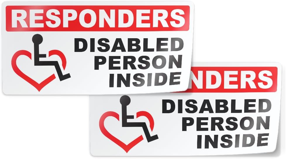 First Responders Disabled Person Inside Sticker Decal (4" x 2", 2 Pieces) - Protect Your Family by Flippin Stickers