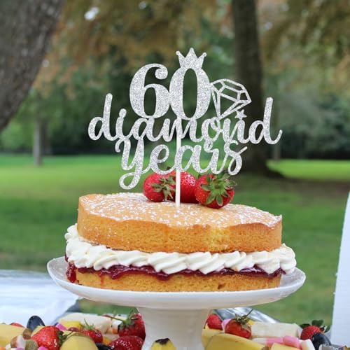 First Holy Communion 60 Diamond Years Cake Topper, 60th Wedding Anniversary, Happy 60th Anniversary, 60 Years Loved Cake Decorations Sliver