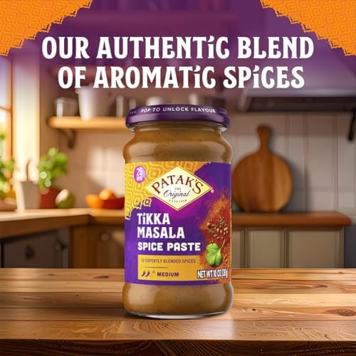Patak’s Tikka Masala Spice Paste - Medium Indian Curry Paste w/a Blend of Freshly Ground Spices - Vegan & Gluten-Free - Flavorful Tikka Masala Curry Base for Home Cooking & More - 10oz Jar (Pack of 1)