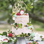 33 PCS Wood Oh Baby Cake Topper Balls Cake Topper Balls Cake Decorations with Artificial Leaves for Baby Shower Newborn Birthday Party Gender Reveal Decorations Cake Party Supplies