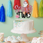 Spooky Two Halloween Happy 2nd Birthday Cake Topper - Boo I’m Two Spooky Ghost Pink Glitter Cake Topper - Happy 2nd Birthday Party For Girl's Halloween Party Decoration