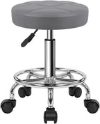 KKTONER Round Rolling Stool Chair PU Leather Height Adjustable Swivel Drafting Work SPA Shop Salon Stools with Wheels Office Chair Small (Gray)