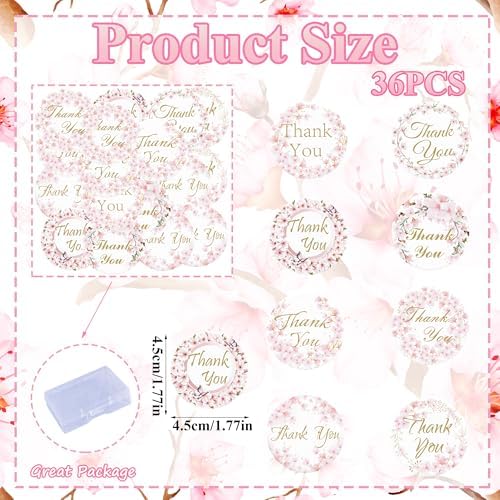 36PCS Edible Cherry Blossoms Thank You Cupcake Toppers Pink Edible Cherry Flowers Cake Decor Wafer Paper Thank You Cupcake Topper for Flowers Theme Baby Shower Birthday Party Decor Supplies