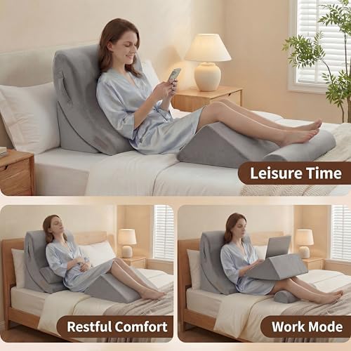 Axelrod 4PCS Orthopedic Bed Wedge Pillow Set, Post Surgery Foam for Back, Neck and Leg Pain Relief Comfortable & Adjustable Ortho Pillows- Anti Snoring, Heartburn, Acid Reflux & GERD Sleeping Grey